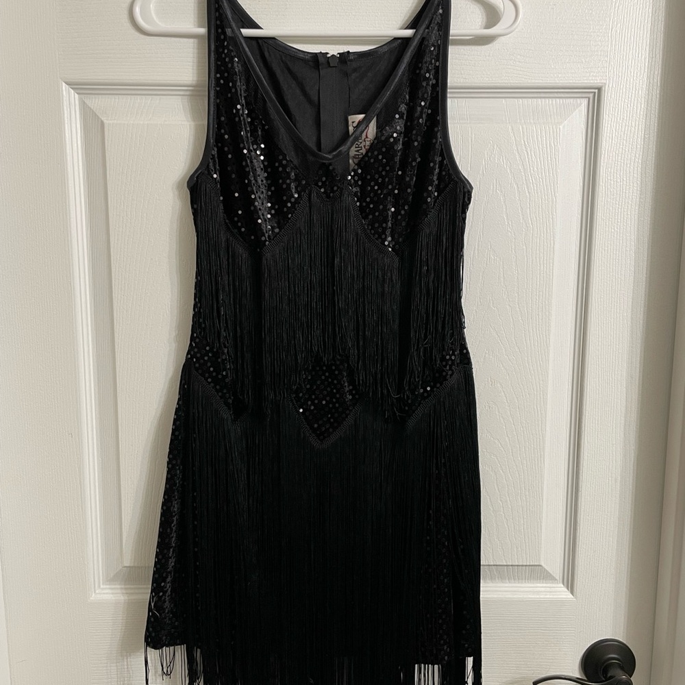 Charades sequin and fringe black flapper dress costume
